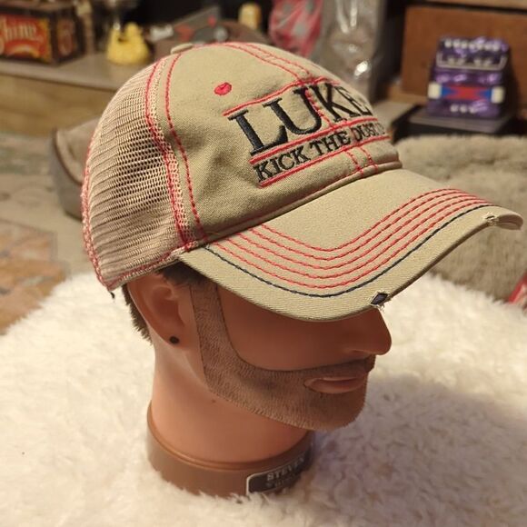 Luke Bryan Kick the Dust Up Beige Mesh Strapback Adjustable Baseball Hat Music - Picture 3 of 9